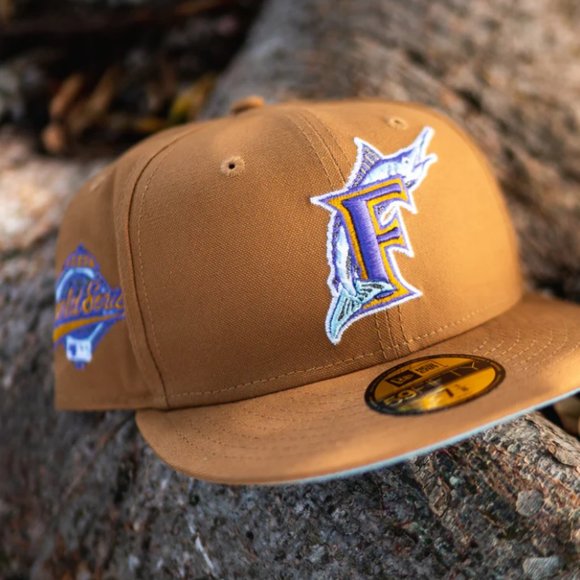 New Era Florida Marlins Khaki Pack Fitted Hat 97 World Series Patch - Picture 9 of 12